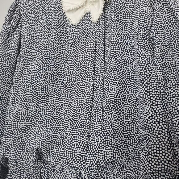 Liz Robert's 14 Vintage Long Sleeve Dress Blue Navy Polka Dot Print - Picture 4 of 15